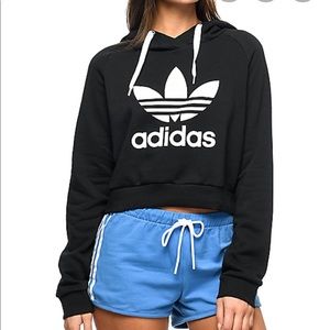 Adidas Trefoil Black Crop Hoodie - Sz SMALL